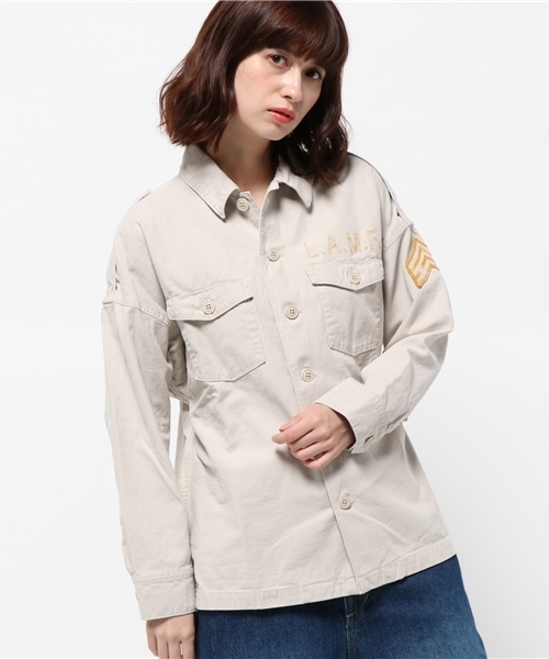 HYSTERIC GLAMOUR（ヒステリックグラマー）の「JT/JOHNNY FUCKIN THUNDERS刺繍 ミリタリーBIG SH（シャツ/ブラウス・レディース・ベージュ/カーキ/ブラック・FREE）」の13枚目の写真