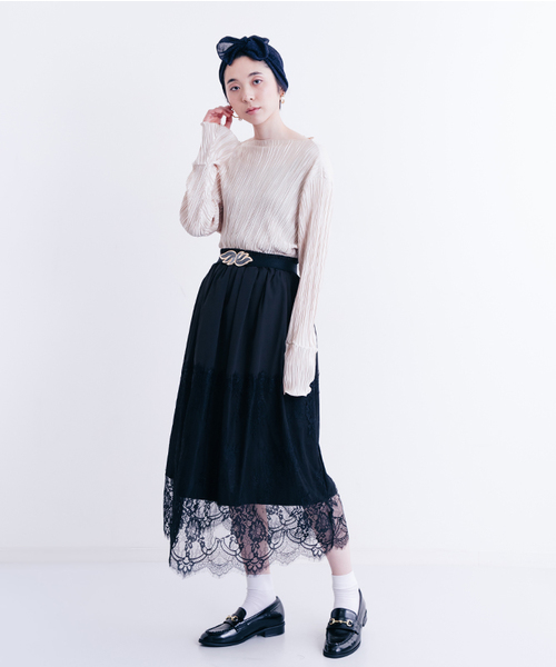 merlot plus(メルロープリュス)の「プリーツボートネックトップス1066(Tシャツ/カットソー・レディース・ベージュ/キャメル/ブラック/パープル/ピンク・FREE)」の19枚目の写真