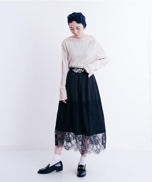 merlot plus(メルロープリュス)の「プリーツボートネックトップス1066(Tシャツ/カットソー・レディース・ベージュ/キャメル/ブラック/パープル/ピンク・FREE)」の20枚目の写真