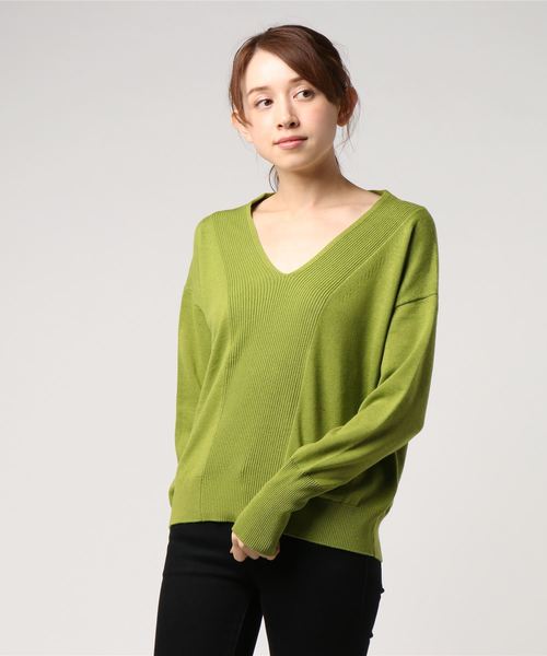 un dix cors（アンディコール）の「シルク混Vネックニット（ニット/セーター・レディース・ライトグレー/ネイビー/グリーン・ﾌﾘ-）」の3枚目の写真