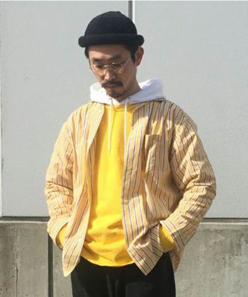 CIAOPANIC（チャオパニック）の「ストライプギャザーシャツ（シャツ/ブラウス・メンズ・ネイビー/イエロー/ブルー・SMALL/MEDIUM/LARGE）」の3枚目の写真