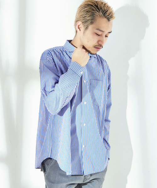 CIAOPANIC（チャオパニック）の「ストライプギャザーシャツ（シャツ/ブラウス・メンズ・ネイビー/イエロー/ブルー・SMALL/MEDIUM/LARGE）」の2枚目の写真