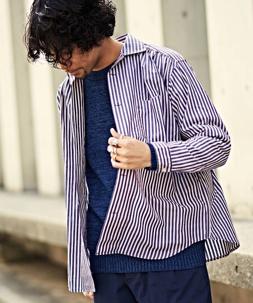 CIAOPANIC（チャオパニック）の「ストライプギャザーシャツ（シャツ/ブラウス・メンズ・ネイビー/イエロー/ブルー・SMALL/MEDIUM/LARGE）」の4枚目の写真