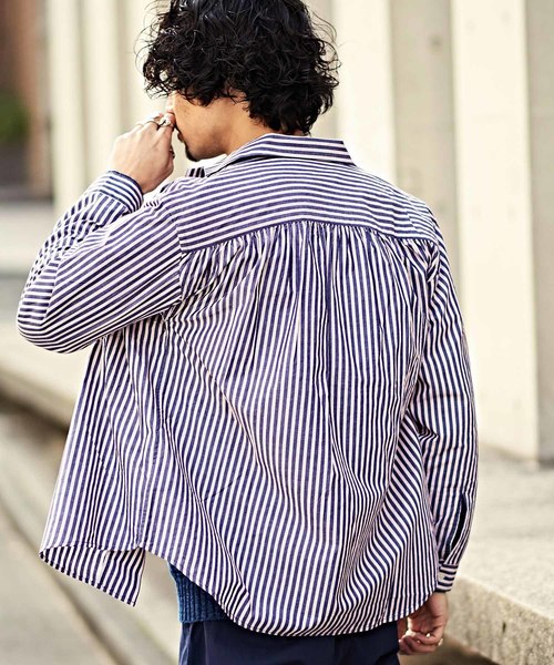 CIAOPANIC（チャオパニック）の「ストライプギャザーシャツ（シャツ/ブラウス・メンズ・ネイビー/イエロー/ブルー・SMALL/MEDIUM/LARGE）」の6枚目の写真