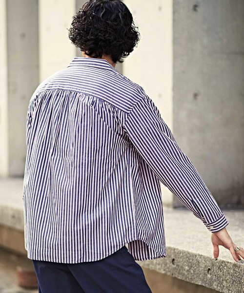 CIAOPANIC（チャオパニック）の「ストライプギャザーシャツ（シャツ/ブラウス・メンズ・ネイビー/イエロー/ブルー・SMALL/MEDIUM/LARGE）」の7枚目の写真