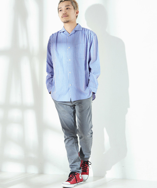 CIAOPANIC（チャオパニック）の「ストライプギャザーシャツ（シャツ/ブラウス・メンズ・ネイビー/イエロー/ブルー・SMALL/MEDIUM/LARGE）」の10枚目の写真