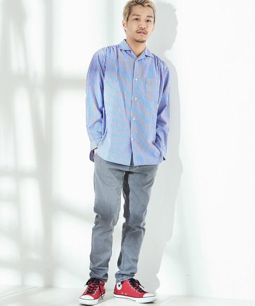 CIAOPANIC（チャオパニック）の「ストライプギャザーシャツ（シャツ/ブラウス・メンズ・ネイビー/イエロー/ブルー・SMALL/MEDIUM/LARGE）」の11枚目の写真