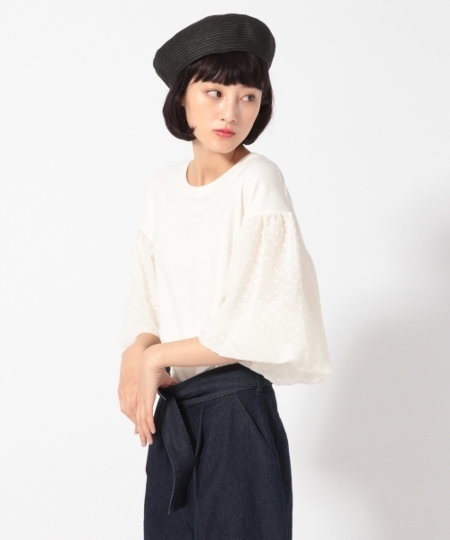 LOWRYS FARM（ローリーズファーム）の「ソデシフォンドットプルオーバー　788895 （Tシャツ/カットソー・レディース・ネイビー/オフホワイト/ブラック・LARGE/MEDIUM）」の2枚目の写真