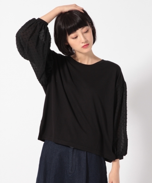 LOWRYS FARM（ローリーズファーム）の「ソデシフォンドットプルオーバー　788895 （Tシャツ/カットソー・レディース・ネイビー/オフホワイト/ブラック・LARGE/MEDIUM）」の3枚目の写真