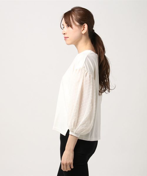 LOWRYS FARM（ローリーズファーム）の「ソデシフォンドットプルオーバー　788895 （Tシャツ/カットソー・レディース・ネイビー/オフホワイト/ブラック・LARGE/MEDIUM）」の5枚目の写真