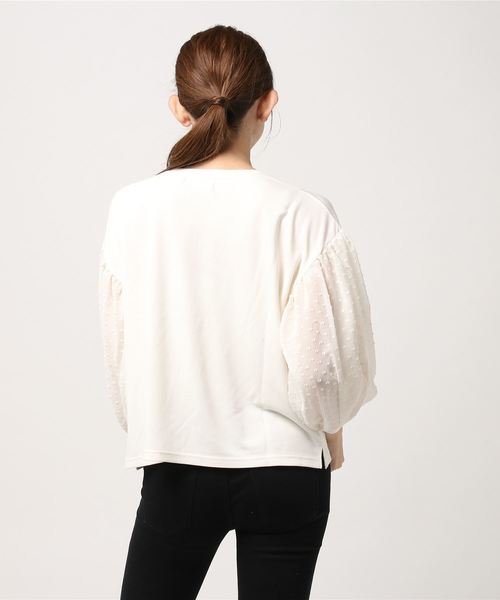 LOWRYS FARM（ローリーズファーム）の「ソデシフォンドットプルオーバー　788895 （Tシャツ/カットソー・レディース・ネイビー/オフホワイト/ブラック・LARGE/MEDIUM）」の4枚目の写真