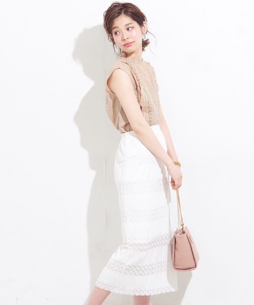 natural couture(ナチュラルクチュール)の「波波柄ロングゆるタイト(スカート・レディース・オフホワイト/ブラック/ミント・FREE)」の4枚目の写真
