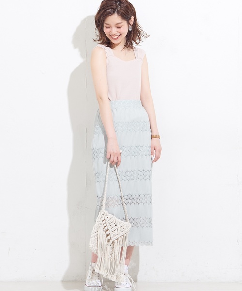 natural couture(ナチュラルクチュール)の「波波柄ロングゆるタイト(スカート・レディース・オフホワイト/ブラック/ミント・FREE)」の18枚目の写真
