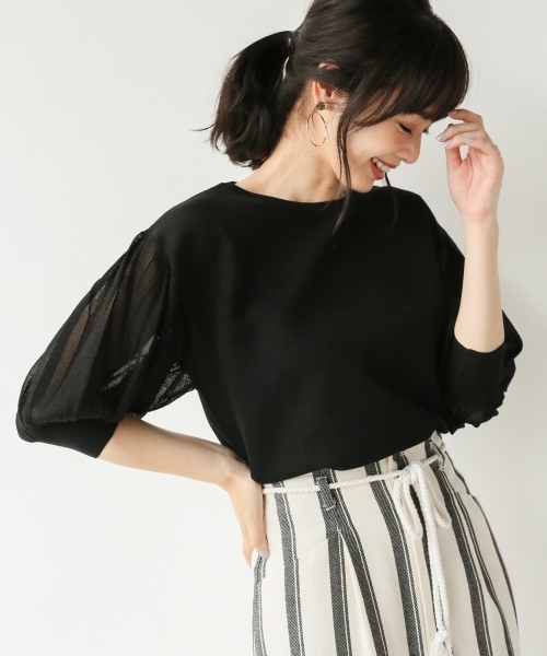 A part by（アパートバイ）の「16GRyPoシースルーBN6S　798506（ニット/セーター・レディース・ライトグレー/ブラック/ベージュ・FREE）」の2枚目の写真