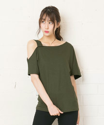 ワンショルダーデザインコットン半袖Tシャツ
