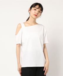 ワンショルダーデザインコットン半袖Tシャツ