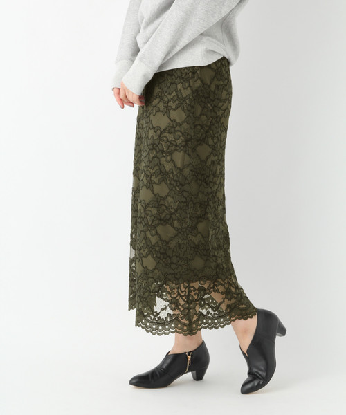GLOBAL WORK（グローバルワーク）の「レースナロースカート/808102（スカート・レディース・ブラック/ベージュ/カーキ・MEDIUM/LARGE）」の3枚目の写真