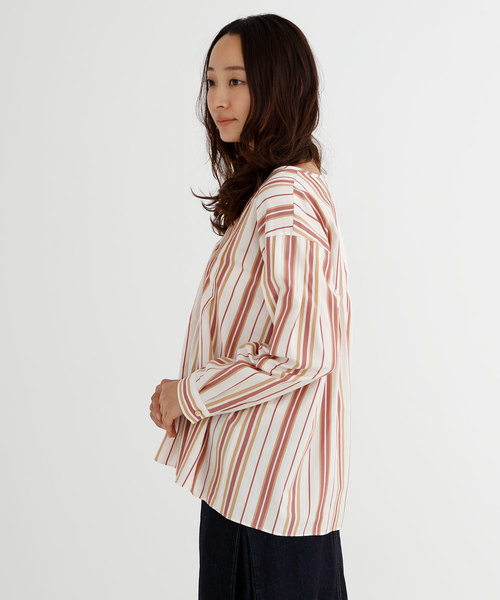 Munich(ミューニック)の「コットンキュプラストライプキーネックシャツ(シャツ/ブラウス・レディース・ベージュ/オフホワイト・FREE)」の12枚目の写真
