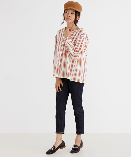 Munich(ミューニック)の「コットンキュプラストライプキーネックシャツ(シャツ/ブラウス・レディース・ベージュ/オフホワイト・FREE)」の10枚目の写真