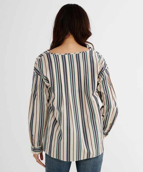 Munich(ミューニック)の「コットンキュプラストライプキーネックシャツ(シャツ/ブラウス・レディース・ベージュ/オフホワイト・FREE)」の8枚目の写真