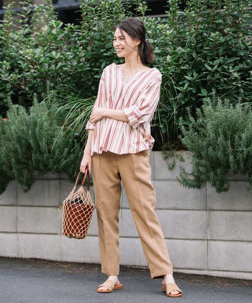 Munich(ミューニック)の「コットンキュプラストライプキーネックシャツ(シャツ/ブラウス・レディース・ベージュ/オフホワイト・FREE)」の18枚目の写真