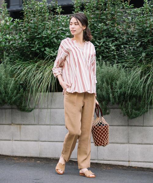 Munich(ミューニック)の「コットンキュプラストライプキーネックシャツ(シャツ/ブラウス・レディース・ベージュ/オフホワイト・FREE)」の17枚目の写真