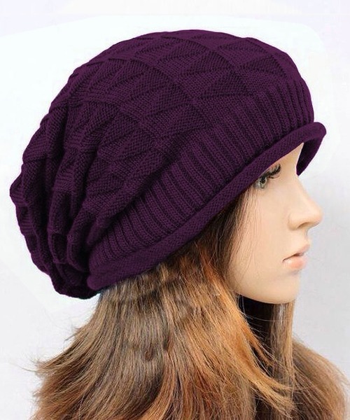 DAY CLOSET（デイ クローゼット）の「レディース シンプルニット帽（ニットキャップ/ビーニー・レディース・ブラック/ブラウン/グレー/ベージュ/レッド/パープル/ネイビー・ONE SIZE）」の6枚目の写真