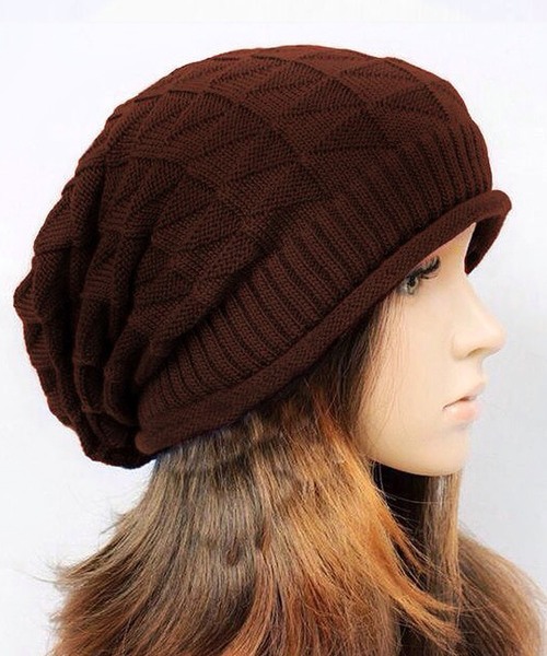 DAY CLOSET（デイ クローゼット）の「レディース シンプルニット帽（ニットキャップ/ビーニー・レディース・ブラック/ブラウン/グレー/ベージュ/レッド/パープル/ネイビー・ONE SIZE）」の3枚目の写真