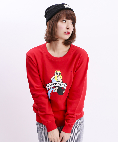 WEGO（ウィゴー）の「WEGO/ヒューマンプリントスウェット（スウェット・レディース・オフホワイト/ブルー/ネイビー/レッド/杢グレー・FREE）」の5枚目の写真