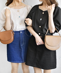 袖ボリュームイロイロ釦スクエアネックブラウス