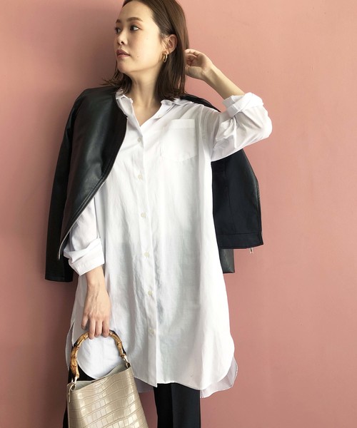 PICCIN（ピッチン）の「ラウンドカットヘムリネン混ロングシャツ（シャツ/ブラウス・レディース・ブラック/グレー/オフホワイト/エメラルド/ブルーグレー・MEDIUM）」の2枚目の写真