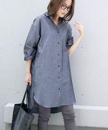 ラウンドカットヘムリネン混ロングシャツ