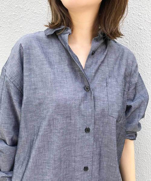 PICCIN（ピッチン）の「ラウンドカットヘムリネン混ロングシャツ（シャツ/ブラウス・レディース・ブラック/グレー/オフホワイト/エメラルド/ブルーグレー・MEDIUM）」の6枚目の写真