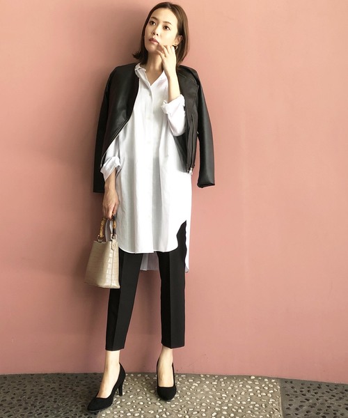 PICCIN（ピッチン）の「ラウンドカットヘムリネン混ロングシャツ（シャツ/ブラウス・レディース・ブラック/グレー/オフホワイト/エメラルド/ブルーグレー・MEDIUM）」の10枚目の写真