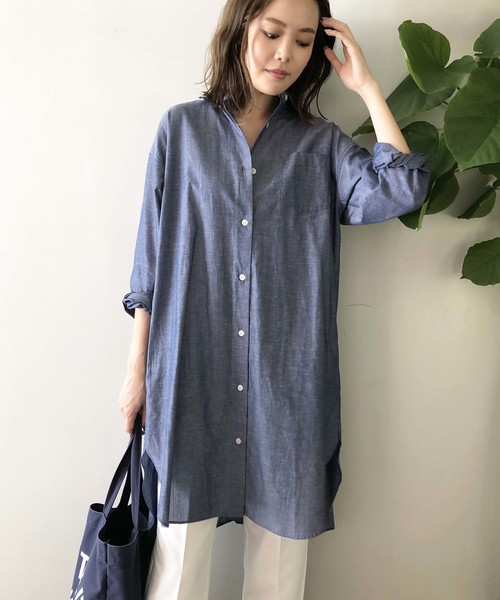 PICCIN（ピッチン）の「ラウンドカットヘムリネン混ロングシャツ（シャツ/ブラウス・レディース・ブラック/グレー/オフホワイト/エメラルド/ブルーグレー・MEDIUM）」の16枚目の写真