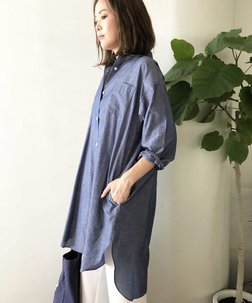 PICCIN（ピッチン）の「ラウンドカットヘムリネン混ロングシャツ（シャツ/ブラウス・レディース・ブラック/グレー/オフホワイト/エメラルド/ブルーグレー・MEDIUM）」の18枚目の写真