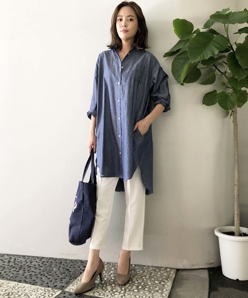 PICCIN（ピッチン）の「ラウンドカットヘムリネン混ロングシャツ（シャツ/ブラウス・レディース・ブラック/グレー/オフホワイト/エメラルド/ブルーグレー・MEDIUM）」の20枚目の写真