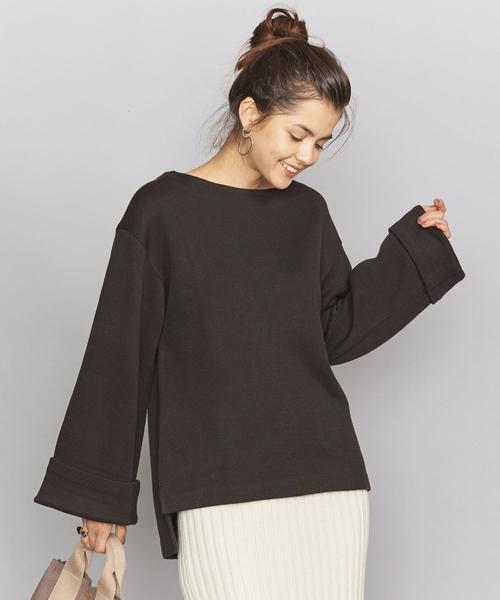 BEAUTY&YOUTH UNITED ARROWS(ビューティーアンドユースユナイテッドアローズ)の「BY コットンアクリル畦ボートネックワイドスリーブカットソーо(Tシャツ/カットソー・レディース・ブラック/ダークブラウン/オフホワイト・FREE)」の3枚目の写真