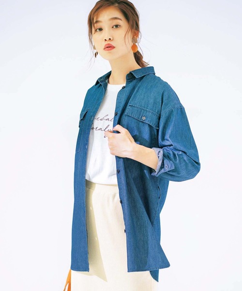 GeeRA(ジーラ)の「リボンベルト付ビッグシャツ(シャツ/ブラウス・レディース・オフホワイト/カーキ/ブルー系その他・SMALL/MEDIUM/LARGE/X-LARGE/XX-LARGE)」の1枚目の写真