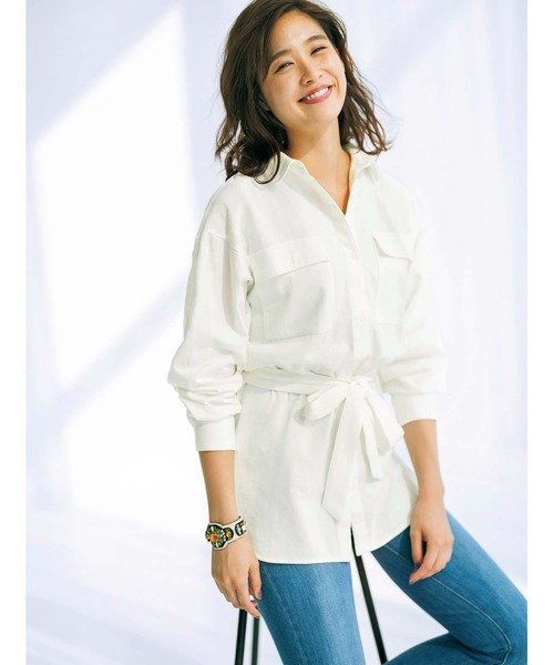 GeeRA(ジーラ)の「リボンベルト付ビッグシャツ(シャツ/ブラウス・レディース・オフホワイト/カーキ/ブルー系その他・SMALL/MEDIUM/LARGE/X-LARGE/XX-LARGE)」の11枚目の写真
