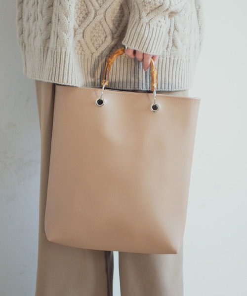 Aunt Marie's（アントマリーズ）の「AUNT MARIE'S バンブーハンドルトートバッグ（トートバッグ・レディース・ブラック/ベージュ/ナチュラル・FREE）」の2枚目の写真