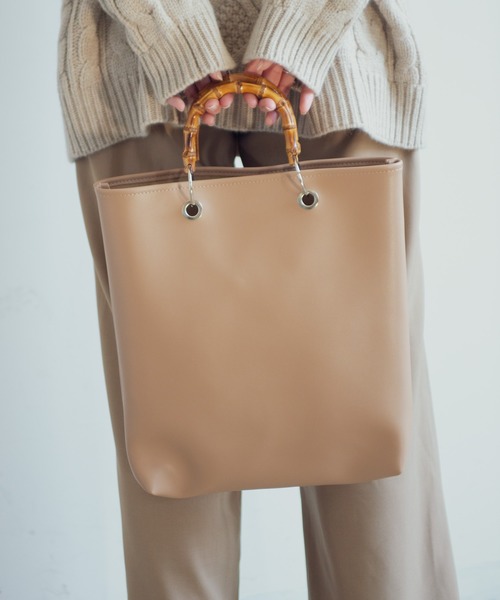 Aunt Marie's（アントマリーズ）の「AUNT MARIE'S バンブーハンドルトートバッグ（トートバッグ・レディース・ブラック/ベージュ/ナチュラル・FREE）」の6枚目の写真