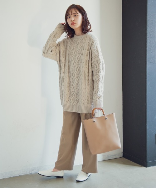 Aunt Marie's（アントマリーズ）の「AUNT MARIE'S バンブーハンドルトートバッグ（トートバッグ・レディース・ブラック/ベージュ/ナチュラル・FREE）」の4枚目の写真