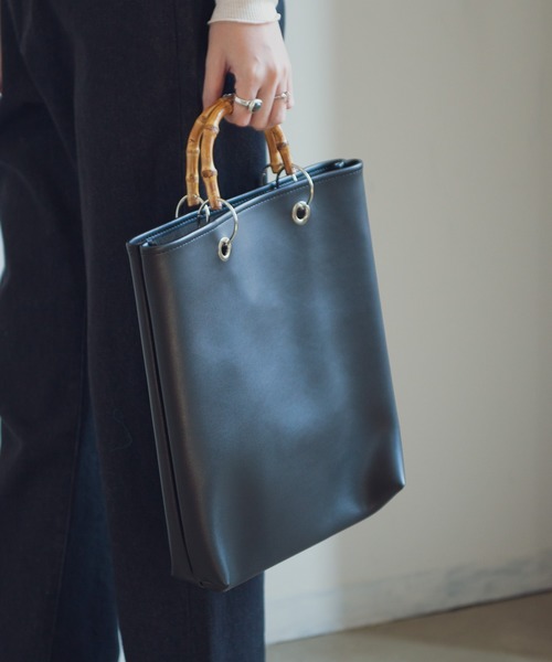 Aunt Marie's（アントマリーズ）の「AUNT MARIE'S バンブーハンドルトートバッグ（トートバッグ・レディース・ブラック/ベージュ/ナチュラル・FREE）」の10枚目の写真