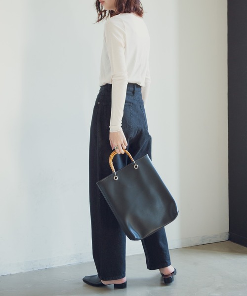 Aunt Marie's（アントマリーズ）の「AUNT MARIE'S バンブーハンドルトートバッグ（トートバッグ・レディース・ブラック/ベージュ/ナチュラル・FREE）」の12枚目の写真