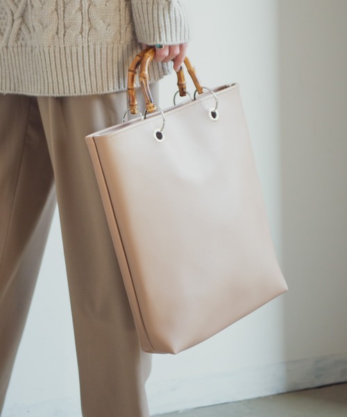 Aunt Marie's（アントマリーズ）の「AUNT MARIE'S バンブーハンドルトートバッグ（トートバッグ・レディース・ブラック/ベージュ/ナチュラル・FREE）」の8枚目の写真