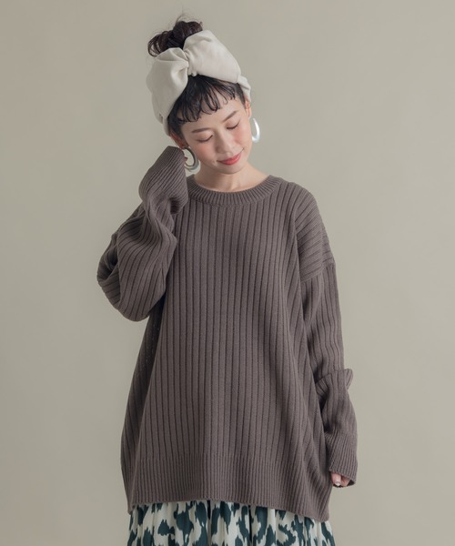 Libra Cue（リブラ キュー）の「Libra ドロップショルダールーズリブニット（ニット/セーター・レディース・ブラック/モカ/ベージュ・FREE）」の10枚目の写真