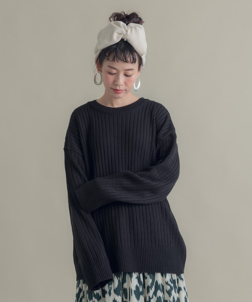 Libra Cue（リブラ キュー）の「Libra ドロップショルダールーズリブニット（ニット/セーター・レディース・ブラック/モカ/ベージュ・FREE）」の4枚目の写真