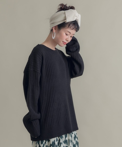 Libra Cue（リブラ キュー）の「Libra ドロップショルダールーズリブニット（ニット/セーター・レディース・ブラック/モカ/ベージュ・FREE）」の5枚目の写真
