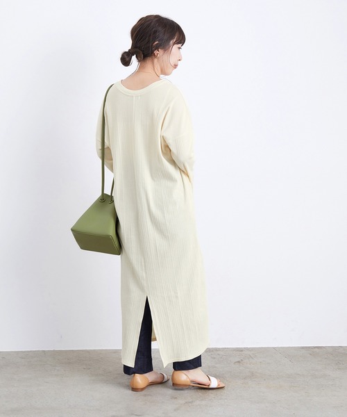 ADAM ET ROPE'（アダムエロペ）の「ベルト付きテレコワンピース（ワンピース・レディース・オフホワイト/パープル系その他・FREE）」の5枚目の写真